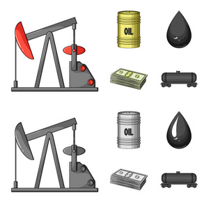 泵, 桶, 下落, 美元。油画集合图标在卡通, 单色风格矢量符号股票插画网站