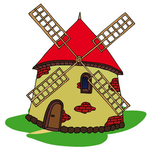 荷兰堡垒风车五个孩子在风车旁骑自行车捷克共和国ruprechtov历史风车