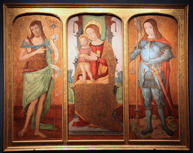 麦当娜和儿童在与圣施洗约翰的和圣  乔治的宝座上