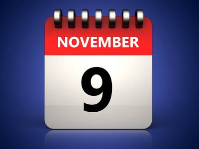 3d 在蓝色背景下的11月9日日历插图