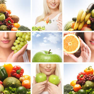 关于健康饮食和营养的美丽拼贴画图片