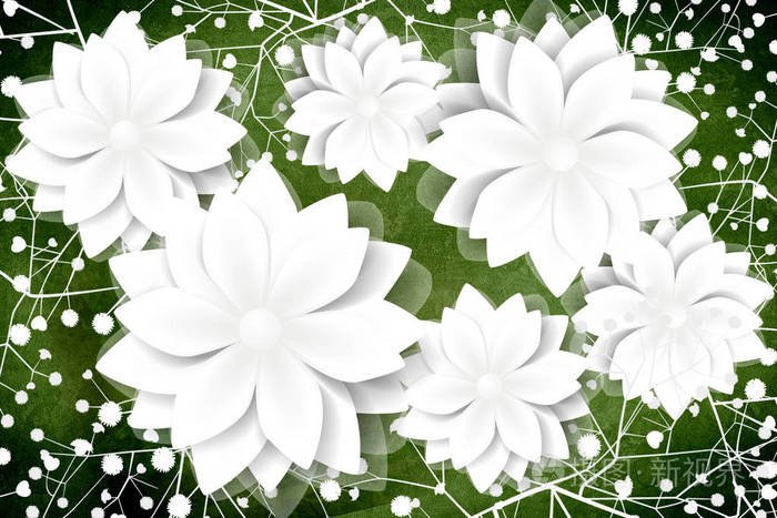 绿色背景上的白色纸花