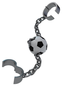 枷锁链子橄榄球灰色金属3d例证,隔绝,垂直,结束白色