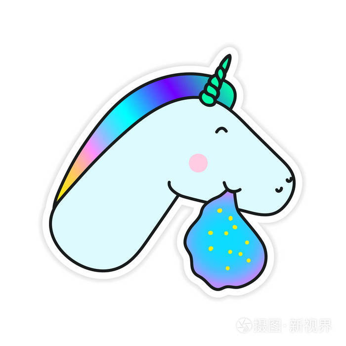 独角兽呕吐彩虹梦幻矢量贴纸 可爱的马喷出的神奇灰尘与梯度呕吐插画 正版商用图片05kq4a 摄图新视界
