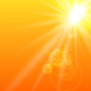 夏季橙色背景与阳光。矢量插图
