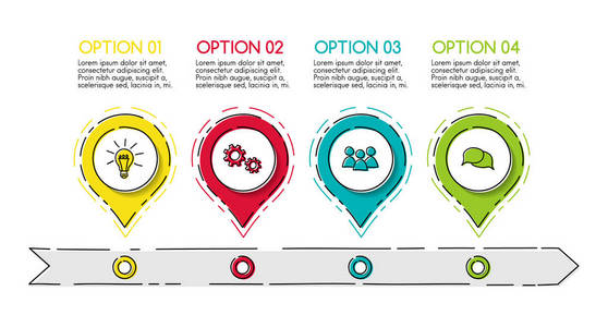 公司时间线业务图表模板与手绘图标。向量