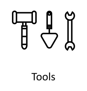 建筑工具扳手和铲线隔离矢量图标可编辑