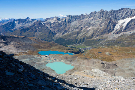 Cime 布兰奇 Laghi 从高原罗莎, Cervino 芒群, 意大利瓦尔。