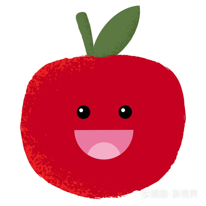 一个孤独可爱的红苹果性格的纹理矢量插图与快乐的脸