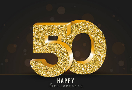 50年的快乐纪念日横幅。第五十周年黄金标志在黑暗背景下