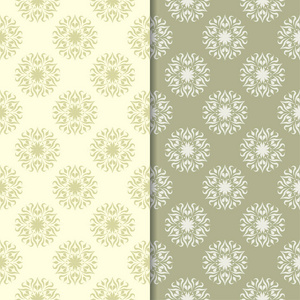 橄榄色的绿色和米色的花卉背景。纺织品和墙纸的无缝图案集