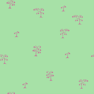 无缝矢量素描花图案粉红色绿色