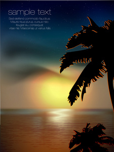 矢量日落海和棕榈树的背景上