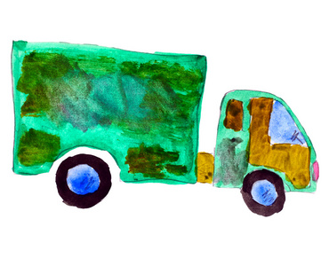 卡车绿色水彩插画白色表现力上孤立