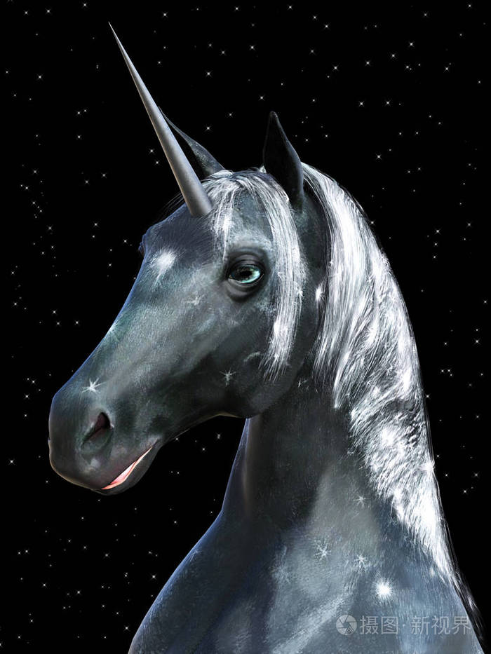 3d渲染黑色独角兽