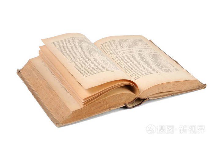 在白色背景上水平打开书.前视图