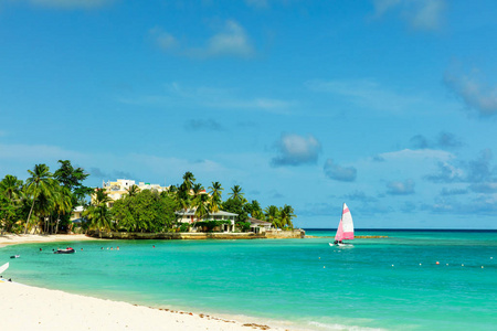 加勒比巴巴多斯岛上阳光明媚的热带多佛海滩