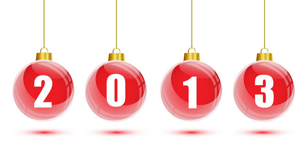 红色圣诞球与 2013年数字照片