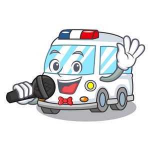 救护车插画歌唱救护车吉祥物卡通风格矢量插画照片