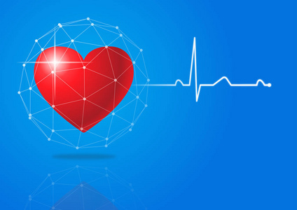 心电图图在网络空间脉冲心率与电线架仪互联网背景智能腕带显示心率和