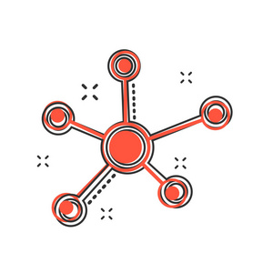 矢量卡通社会网络, 分子, dna 图标在漫画风格。分子标志例证象形文字。Dna 业务飞溅效应概念