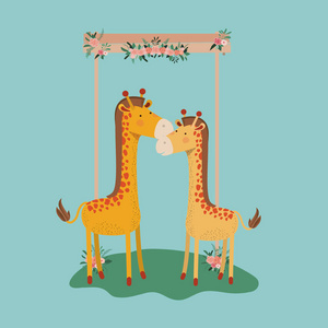 婴儿淋浴卡与可爱的 jiraffes 夫妇