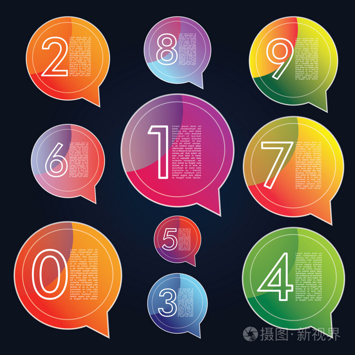 多彩的背景。数字1、 2、 3、 4、 5、 6、 7、 8、 9插画-正版商用图片