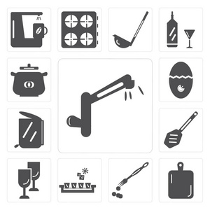 集13个简单的可编辑图标, 如水龙头, 厨房板, 刷子, 冰立方托盘, 玻璃, 桨, 垃圾, 定时器, 壶, 网页 ui 图标包