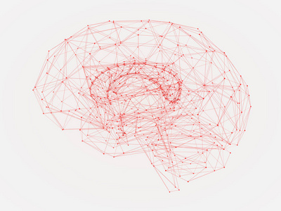 3d 由线条和多边形形状构成的人脑的图示