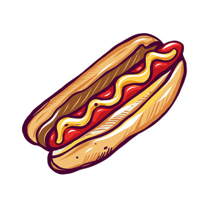 热狗隔离热狗手绘矢量插图在白色背景下隔离照片