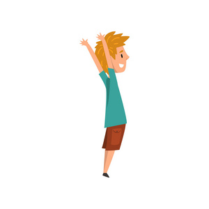 年轻人做健身锻炼与举手, 活跃健康生活方式概念卡通矢量插图白色背景