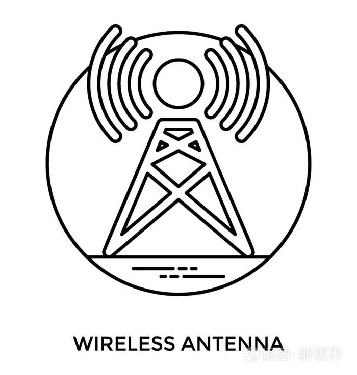 一座带有 wifi 信号的塔, 代表着互联网的无线天线插画-正版商用图片