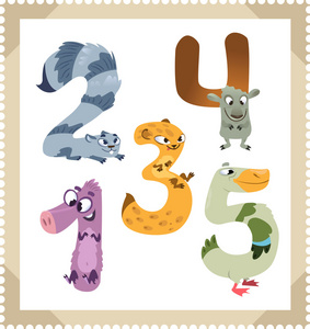 卡通动物数字设置与白色为空.矢量照片