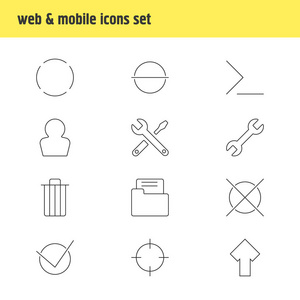 矢量图12界面图标线样式。可编辑的减号截图设置和其他图标元素集