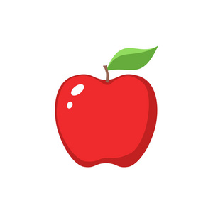 红色苹果剪贴画卡通。红苹果和树叶图标