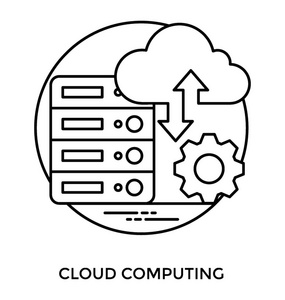 具有云和齿轮标志的数据库设备具有 arows 的云计算思想