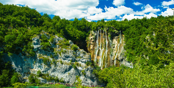 在克罗地亚 风景 全景视图中的瀑布