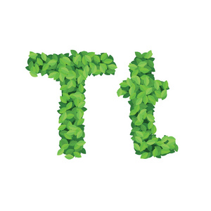绿色的树叶制成的矢量生态字母表字母 t