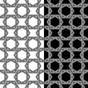 黑白相间的几何装饰品。一套无缝模式的网络, 纺织品和墙纸