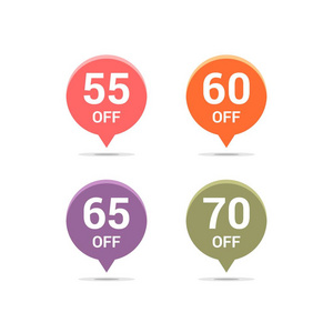特价优惠价格标志.55,60,65和70% 的还原符号.