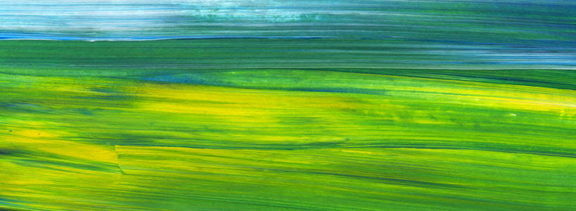 抽象的丙烯酸绘画用作背景质地设计元素。绿色蓝色黄色混合色的现代艺术