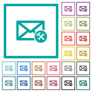 邮件首选项平面彩色图标, 带有象限框