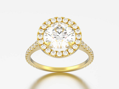 3d 插图黄金订婚结婚钻戒钻石戒指