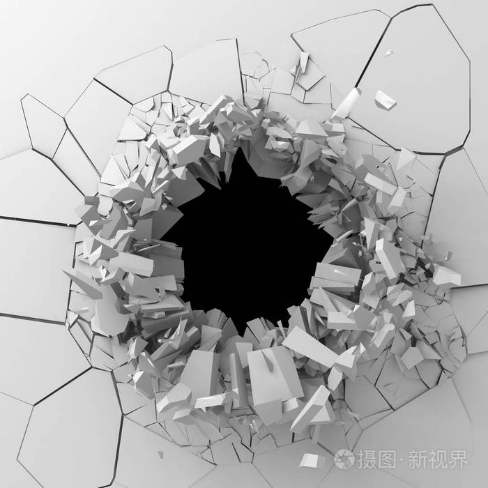 黑暗破坏破解白色石头墙洞里的去3d渲染图