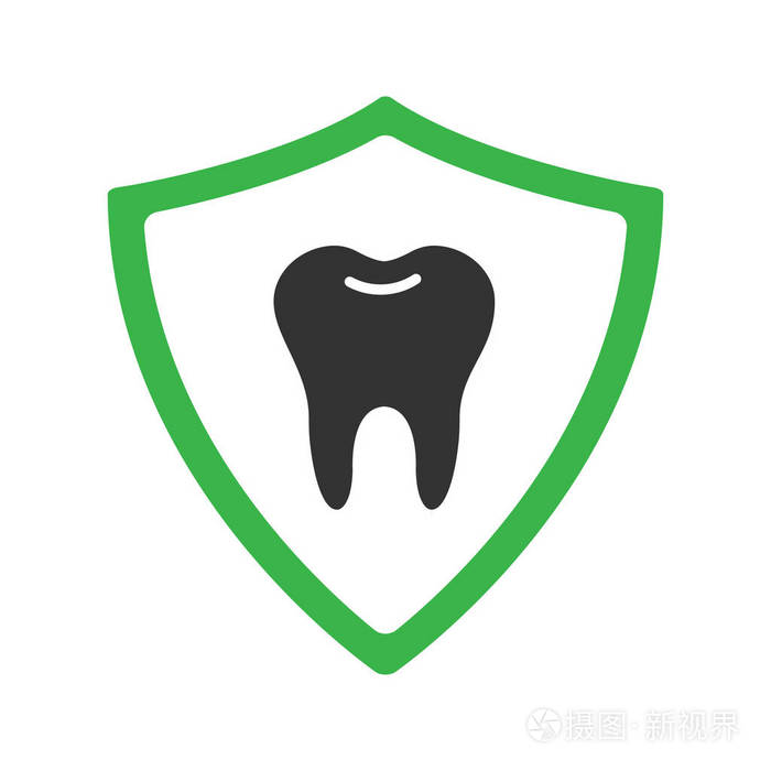 牙齿保护标志符号图标在盾牌内的牙齿剪影符号负空间矢量隔离插图