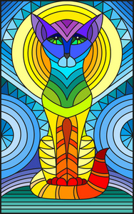 在彩色玻璃风格与抽象的几何猫图照片