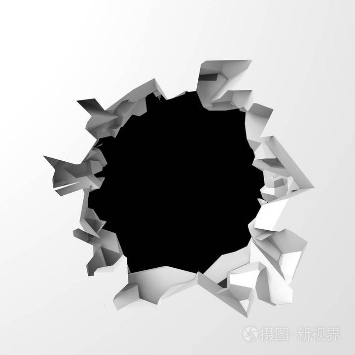黑暗破坏破解白色石头墙洞里的去3d渲染图