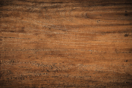 旧的垃圾深色纹理的木质背景, 表面的老褐色木材质地, 顶部视图棕色柚木木镶板
