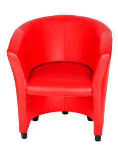 红色真皮扶手椅上白色隔离