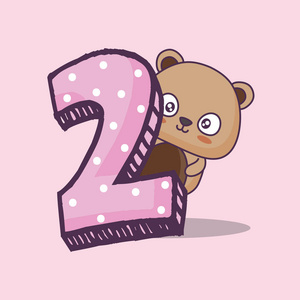 可爱的熊与数字二可爱字符搞笑熊卡通搞笑熊卡通搞笑熊卡通圣诞礼物